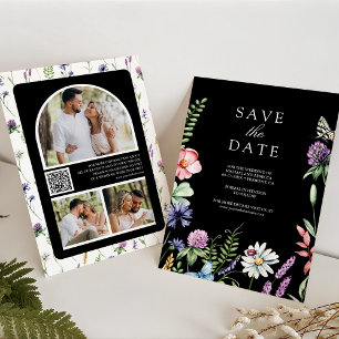 Wildflower Photo QR Code Black Wedding Save The Date