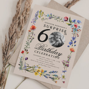 Wildflower Photo SURPRISE 60th Birthday Champagne  Invitation