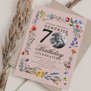 Wildflower Photo SURPRISE 70th Birthday Blush Pink Invitation