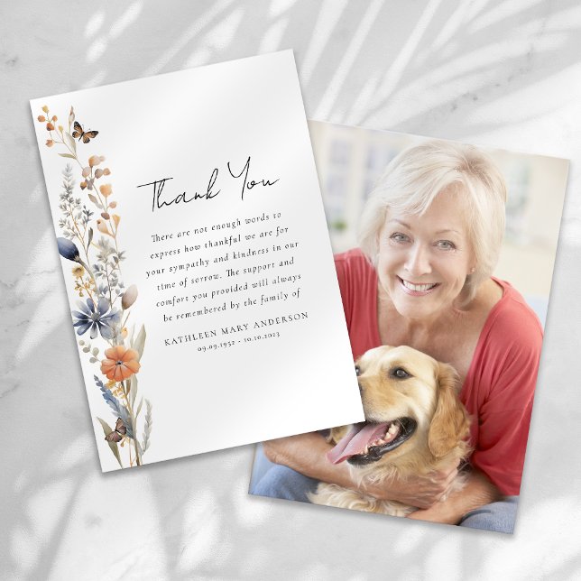 Wildflower Photo Sympathy Funeral Thank You Card (Creator Uploaded)