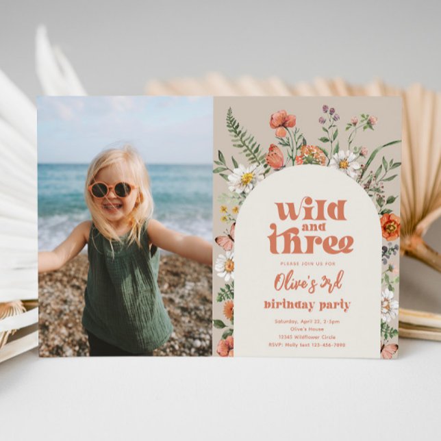 Wildflower Photo Third Birthday Invitation (Creator Uploaded)