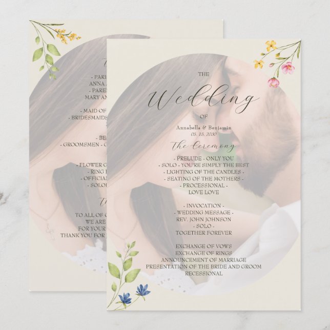Wildflower Photo Wedding Program (Front/Back)