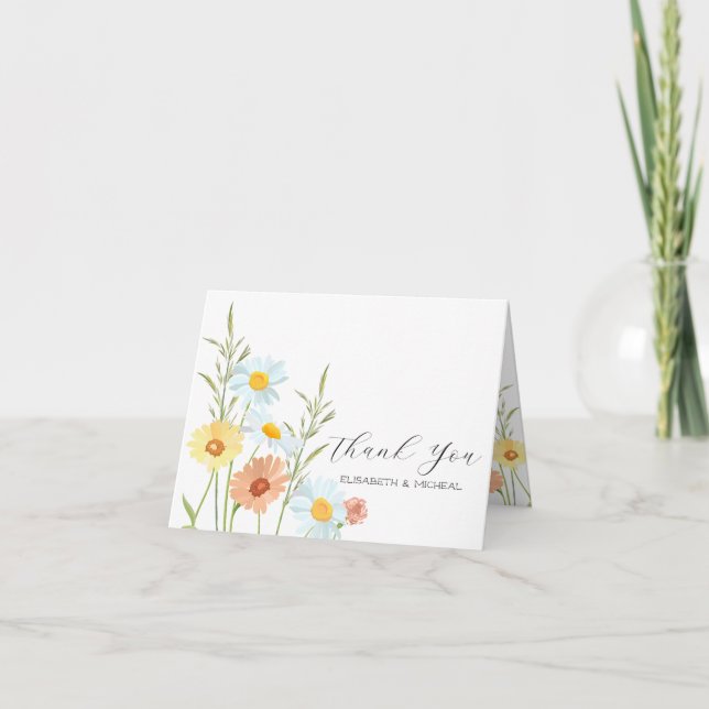 Wildflower Photo Wedding Thank You Cards  (Front)