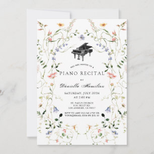 Wildflower Piano White Recital Invitation