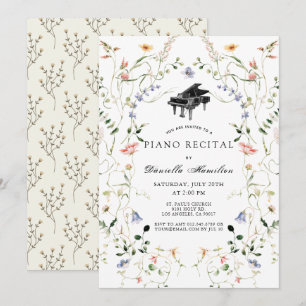 Wildflower Piano White Recital Invitation