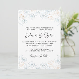 Wildflower Pink and Blue Floral Wedding Floral  Invitation