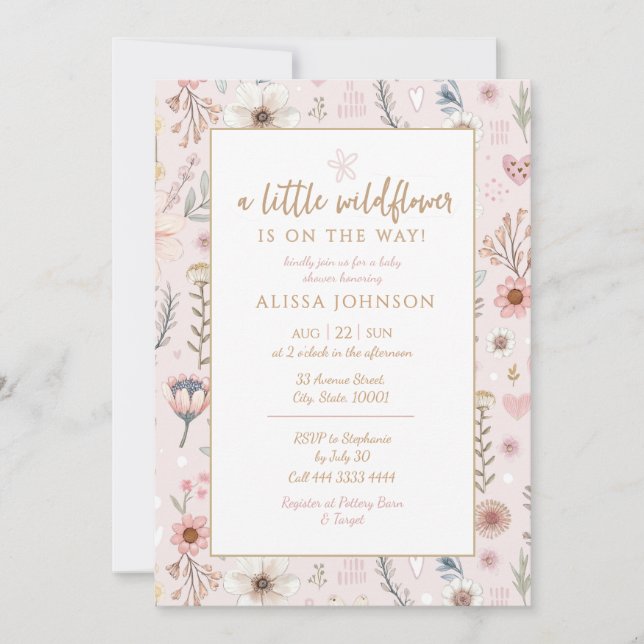 Wildflower Pink Baby Shower Invitation (Front)