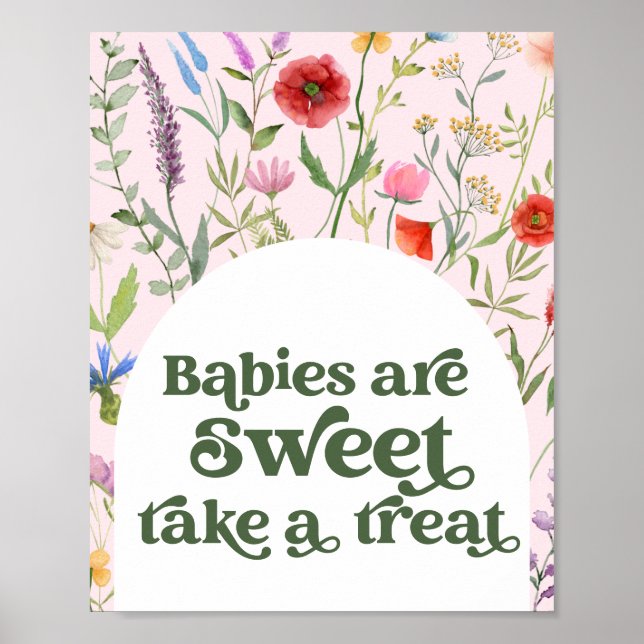 Wildflower Pink Baby Shower Take a Treat Sign (Front)