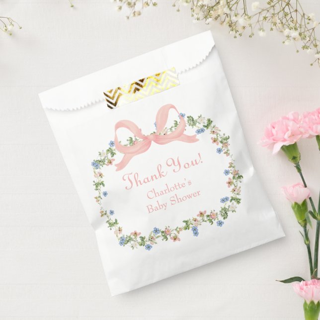Wildflower Pink Bow Baby Shower Favour Bag (Sealed)