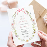 Wildflower Pink Bow Baby Shower Invitation<br><div class="desc">Baby Shower invitation featuring a frame of watercolor wildflowers and a pretty pink bow. Customize with your information for the mom to be. Click "click to customize further" to change the font style,  size or colour.</div>