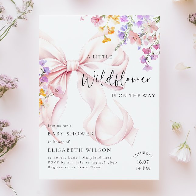 Wildflower Pink Bow Baby Shower Invitation (Creator Uploaded)