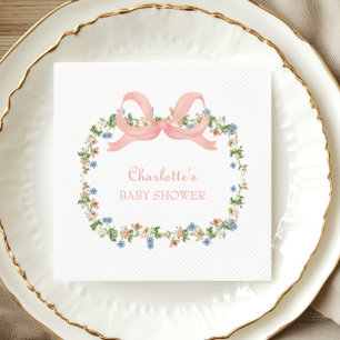 Wildflower Pink Bow Baby Shower Napkin