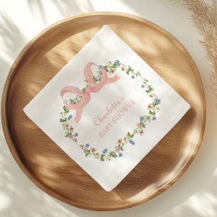 Wildflower Pink Bow Baby Shower Napkin