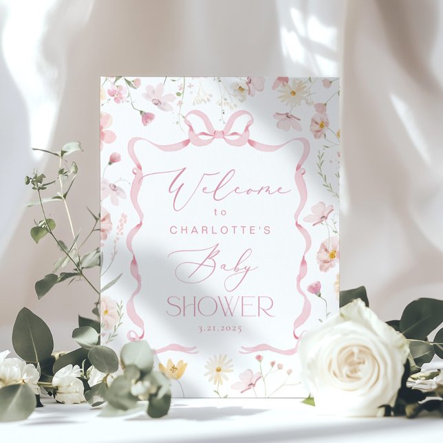 Wildflower Pink Bow frame Baby shower Welcome Poster (Creator Uploaded)