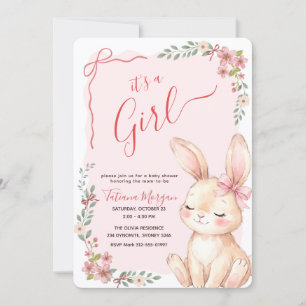 Wildflower Pink Bow Gingham Girl Baby Shower Invitation
