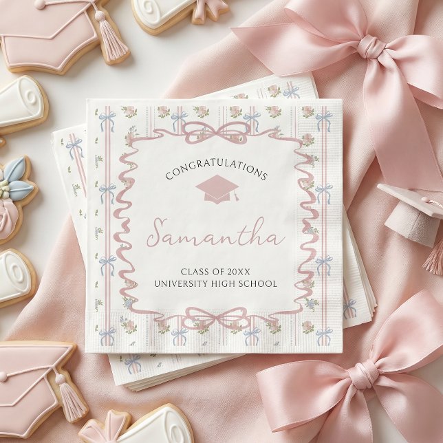 Wildflower Pink Bow Graduation Napkin (Creator Uploaded)