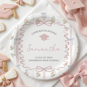 Wildflower Pink Bow Graduation Paper Plate