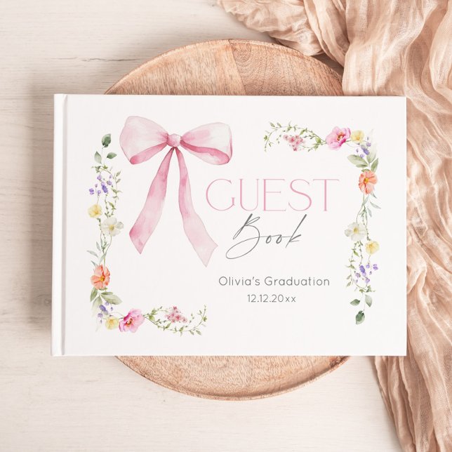 Wildflower Pink Bow Graduation party Guest Book (Creator Uploaded)