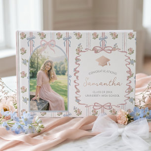 Wildflower Pink Bow Graduation Party Guest Book