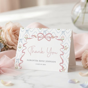 Wildflower Pink Bow Graduation Thank You Card