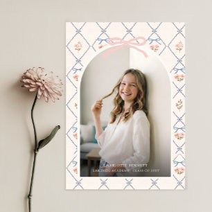 Wildflower Pink Bow Photo Graduation Announcement Postcard