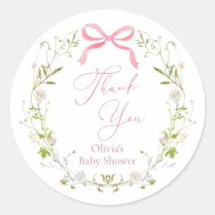 Wildflower Pink Bow Wreath Thank You Classic Round Sticker