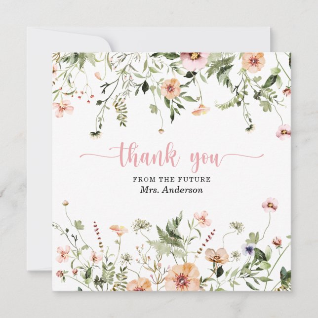 Wildflower Pink Bridal Shower Thank You Card (Front)