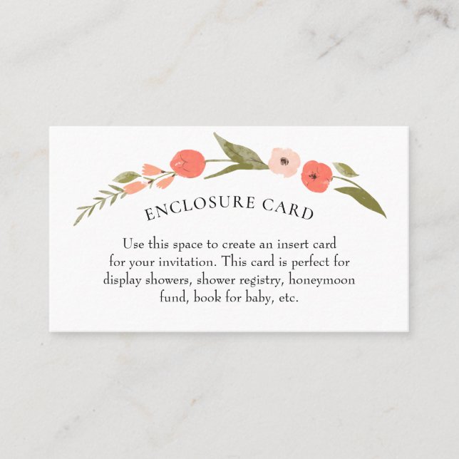 Wildflower Pink Coral Baby Shower Enclosure Card (Front)