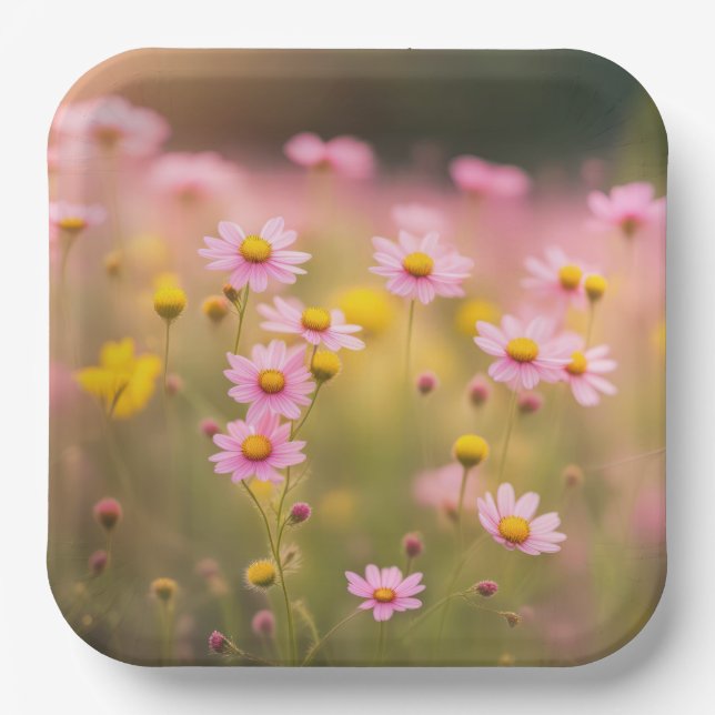 Wildflower Pink Daisies Paper Plate (Front)