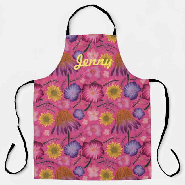 Wildflower Pink Floral Personalized Apron (Front)