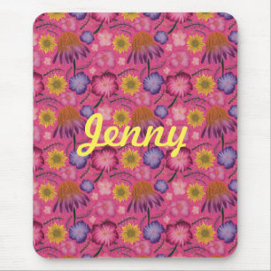 Wildflower Pink Floral Personalized Mouse Pad