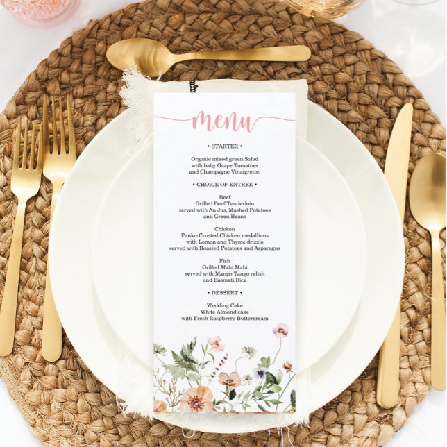 Wildflower Pink Floral Wedding Bridal Shower Menu (Creator Uploaded)