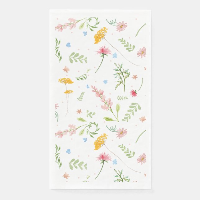 Wildflower Pink Garden Floral Watercolor Spring Napkin (Front)