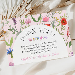 Wildflower Pink Girl Baby Shower Thank You Card