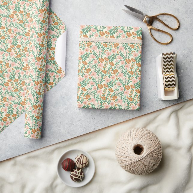 Wildflower Pink & Green Blooms Floral Elegant Chic Wrapping Paper (Crafts)