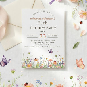 Wildflower Pink Purple Garden Party 27th Birthday Invitation