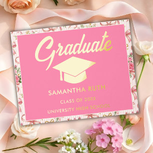 Wildflower Pink Striped Bows & Ribbons Graduation Guest Book