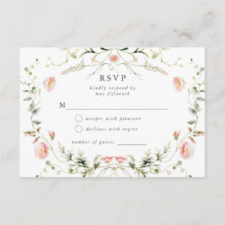 Wildflower Pink Watercolor Elegant Wedding RSVP Enclosure Card