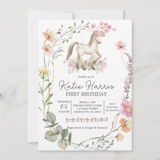 Wildflower Pony Birthday Invitation (Front)