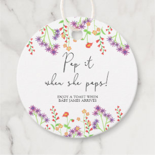 Wildflower Pop it when she pops baby shower  Favour Tags