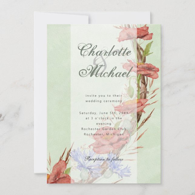 Wildflower poppies cornflower wedding invitation (Front)