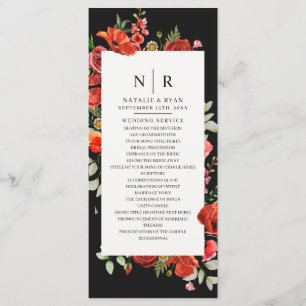 Wildflower Poppies Dark Monogram Wedding Program