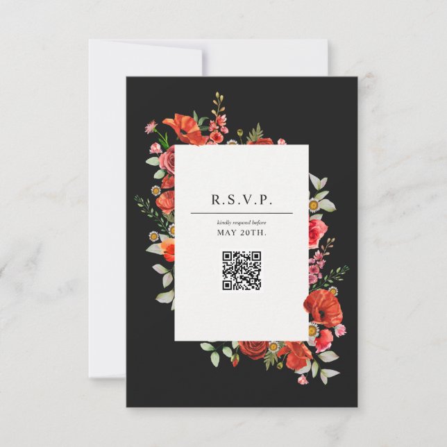 Wildflower Poppy Botanical QR Wedding RSVP Card (Front)