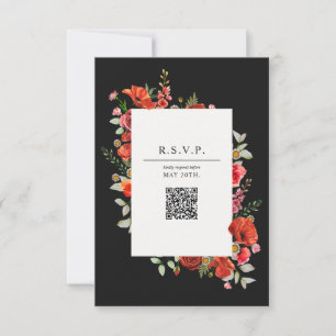 Wildflower Poppy Botanical QR Wedding RSVP Card