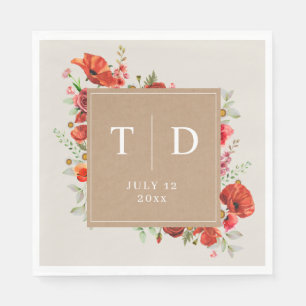 Wildflower Poppy Cardstock Wedding Napkin