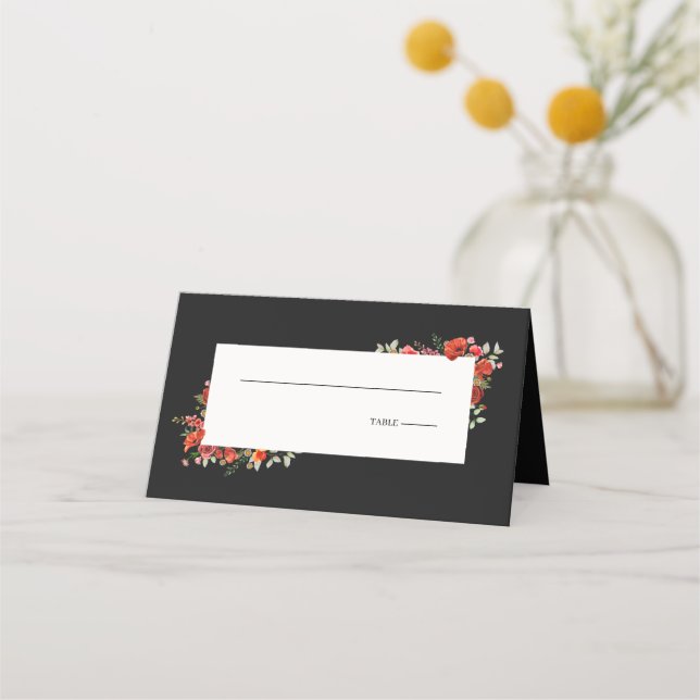 Wildflower Poppy Dark Wedding Place Card (Front)