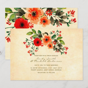 Wildflower Poppy Wedding Invitations Rustic