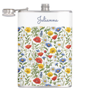 Wildflower Pretty Botanical Rustic Colorful Floral Hip Flask