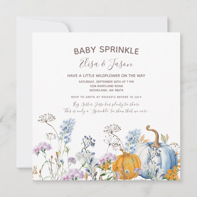 Wildflower Pumpkin Baby Girl Sprinkle Shower  Invitation (Front)