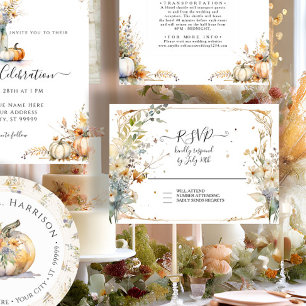 Wildflower Pumpkin Fall Autumn Leaves Wedding RSVP Card